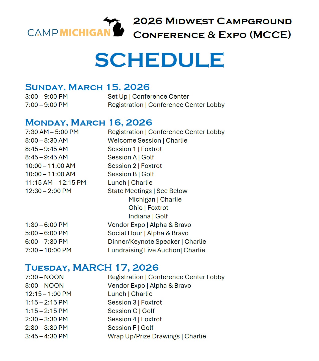 CAMP Michigan agenda