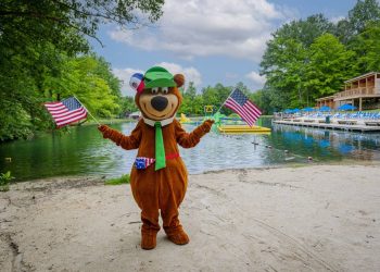 Yogi Bear on the beach at Jellystone Park Columbus North